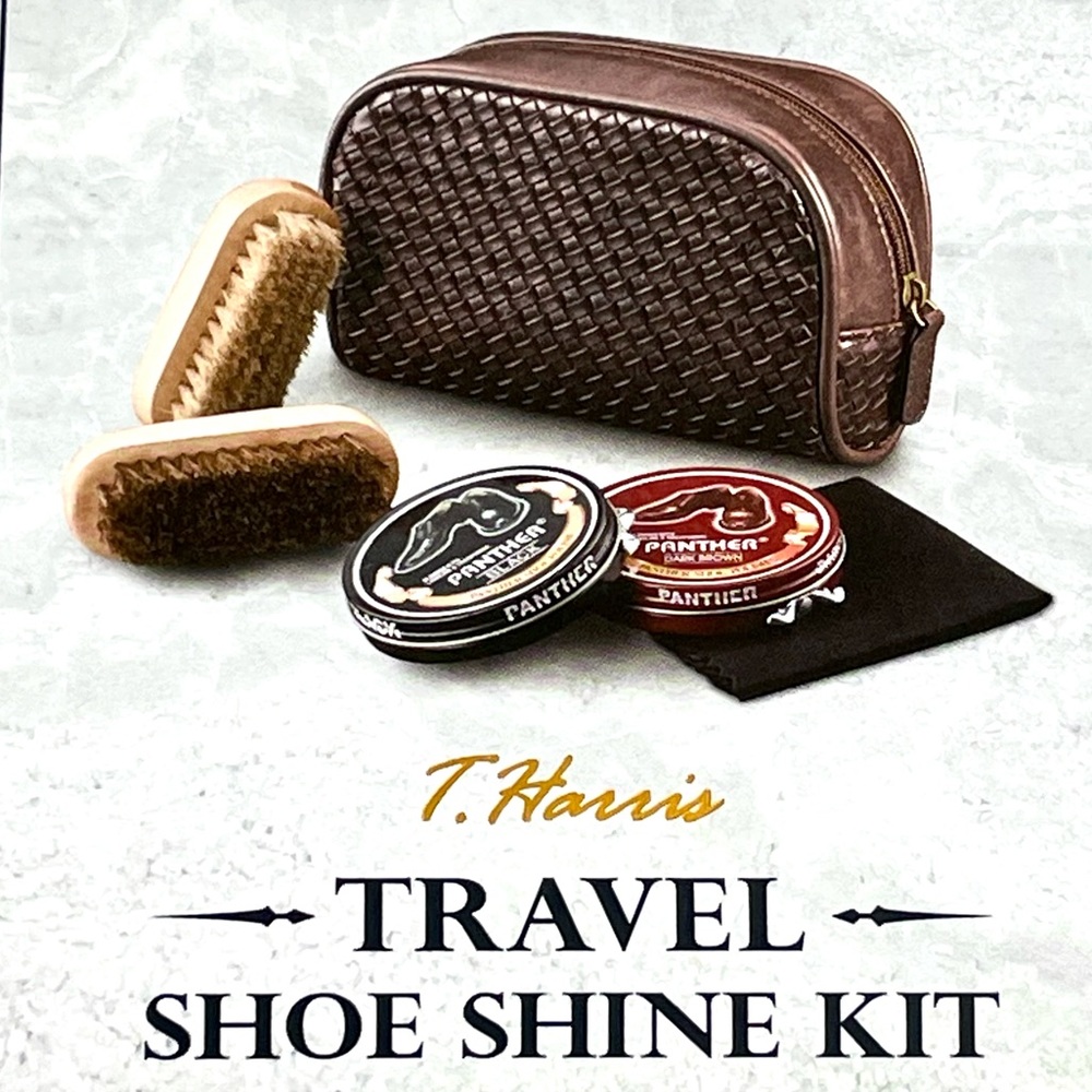 T. Harris Travel Shoe Shine Kit+Braided Case New